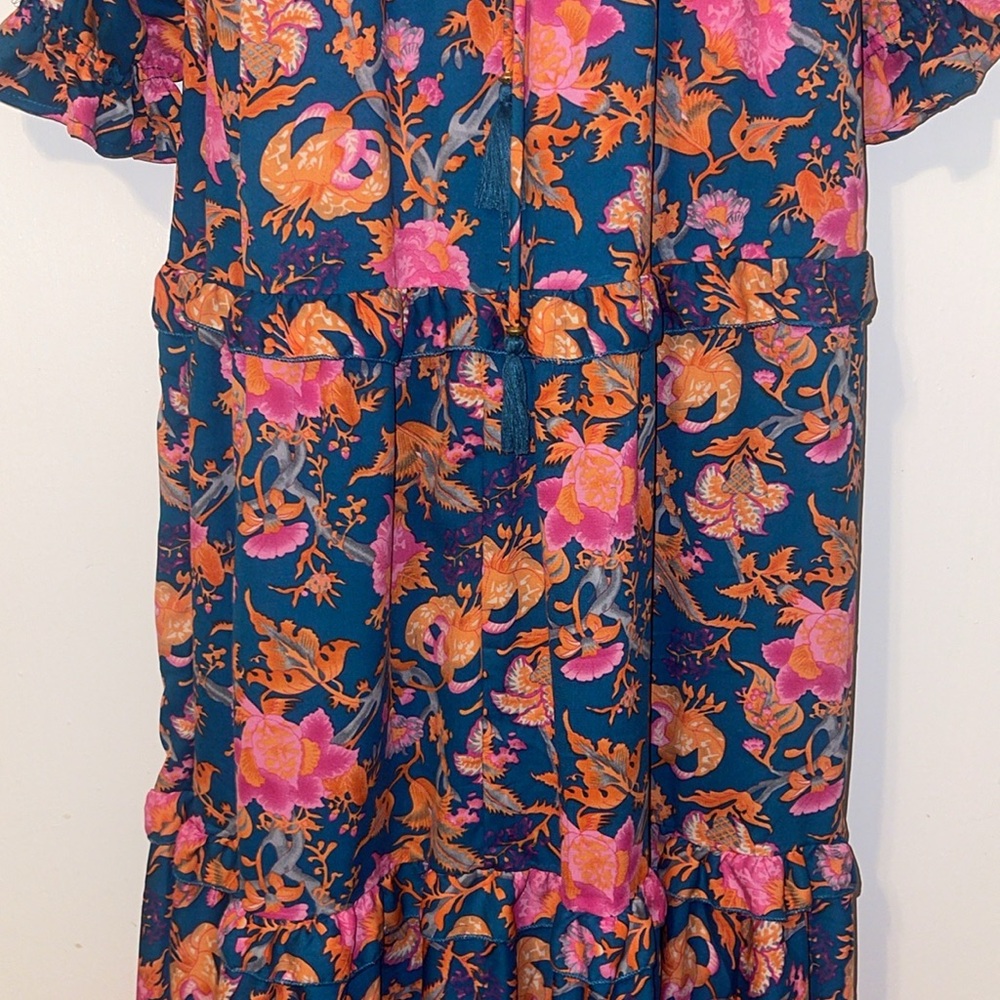 NWT Boemo Anthropologie Tiered Maxi Dress Floral Tassel Tie Long Sleeve - Picture 8 of 14